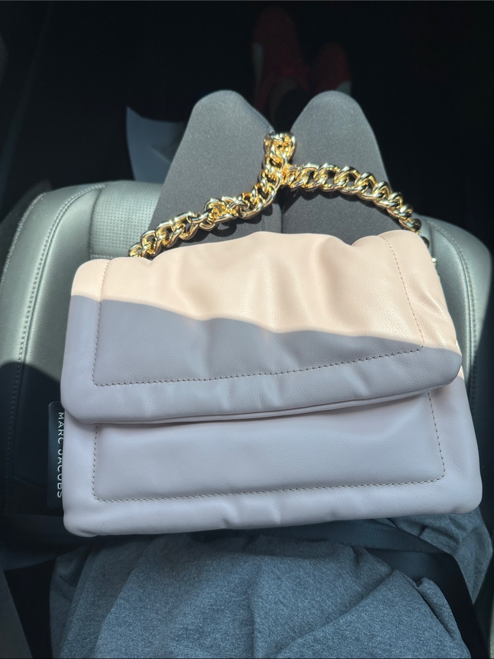 Marc Jacobs Two-Tone Pink Leather Shoulder Bag with Gold Chain